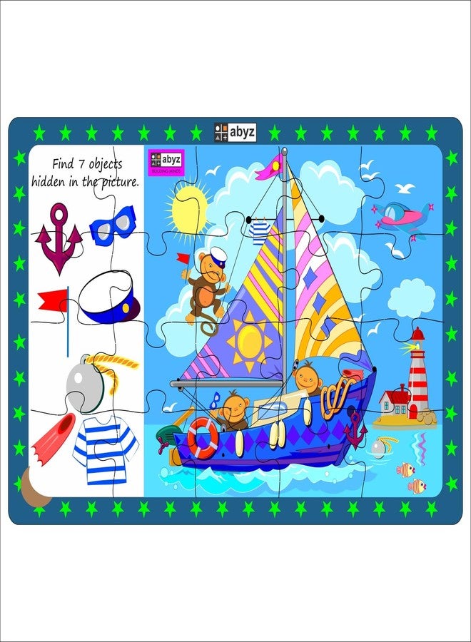 ABYZ Wooden Jigsaw Puzzle - Monkeys Sailboat Playset for Fun Educational & Little Explorers, 20-Pieces & Pack of 5 Multicolor | Birthday Gift for (3 Plus Years) Age Kids. - Image 1